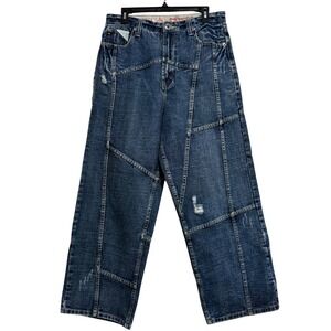 Vintage Brooklyn Xpress Men's Y2K 32x30 Patchwork Wide Leg Jeans Distressed